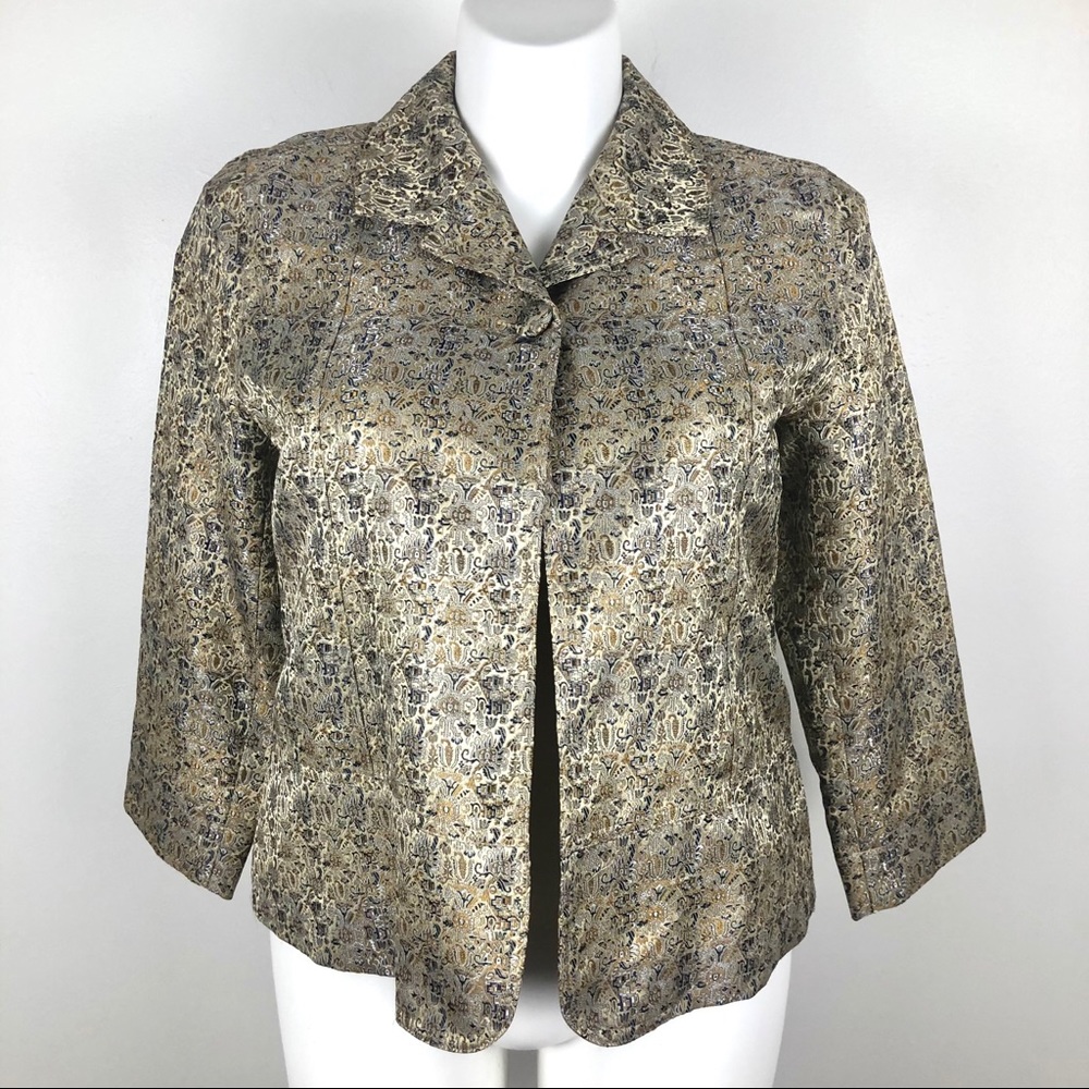 Chico's 3/4 Sleeve Blazer Gold, Brown, and Black Paisley L